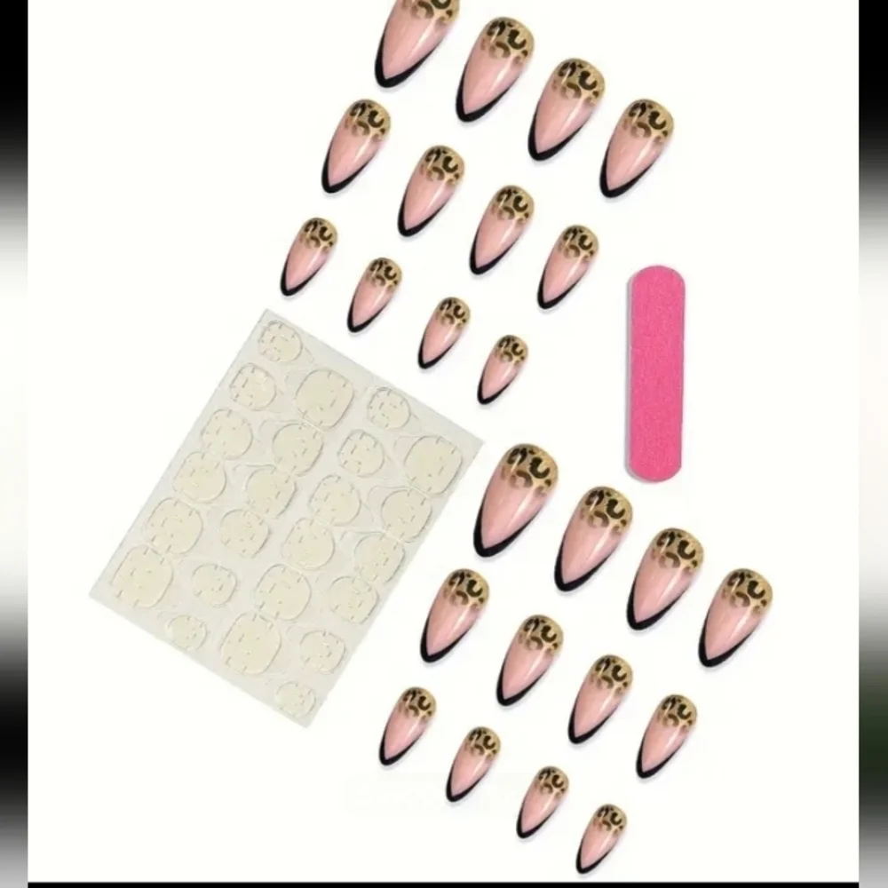 🔥3/$21 Chic Black Leopard print French tip Glossy finish Press On False Nails